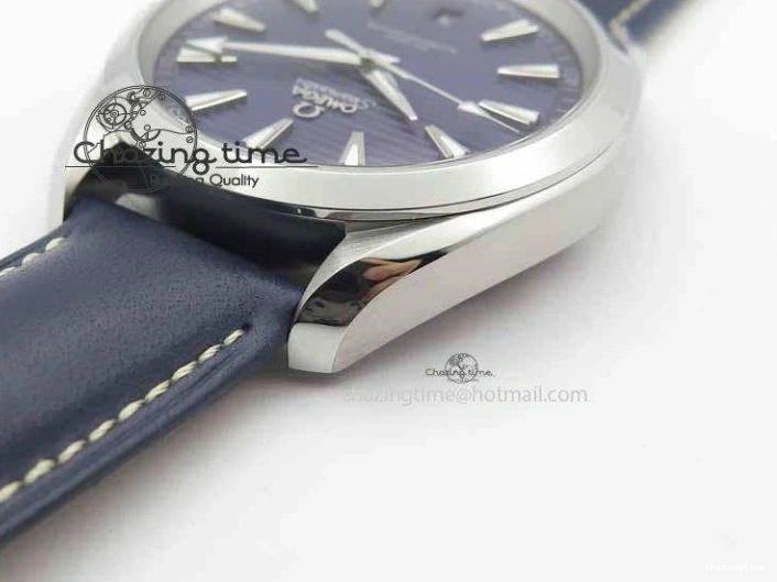 0126 Affordable 2017 Aqua Terra SS XF Best Edition Blue Textured Dial On Blue Leather Strap A 8159